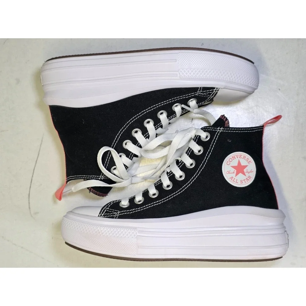 Converse All Star Kids Sneakers Size‎ 4 Black White Pink Platform Shoes 271716C
